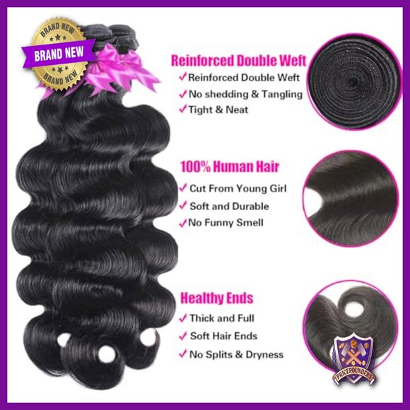 Body Wave Human Hair Extensions 22-26 Inch 3 Bundles Brazilian Virgin